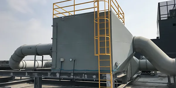 An activated carbon adsorption box connected to a pipeline