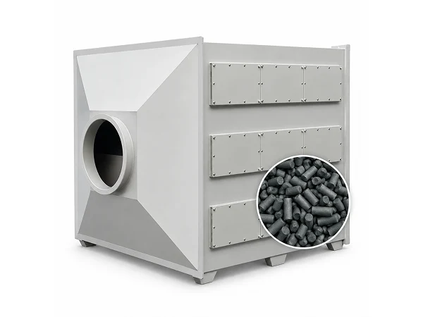 An Activated Carbon Adsorption Tower placed on a flat surface
