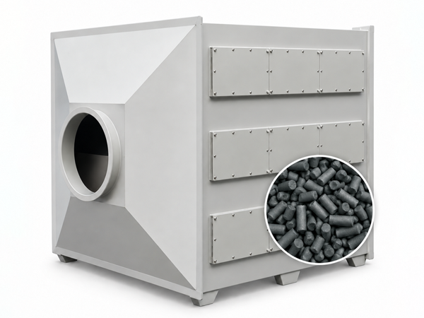 An activated carbon adsorption unit filled with activated carbon.