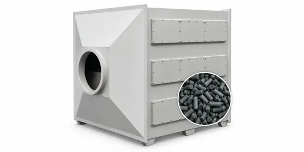 An activated carbon adsorption unit filled with activated carbon.