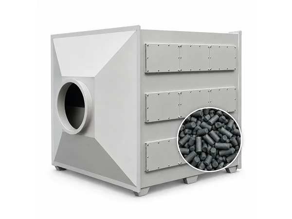 An activated carbon adsorption unit filled with activated carbon.