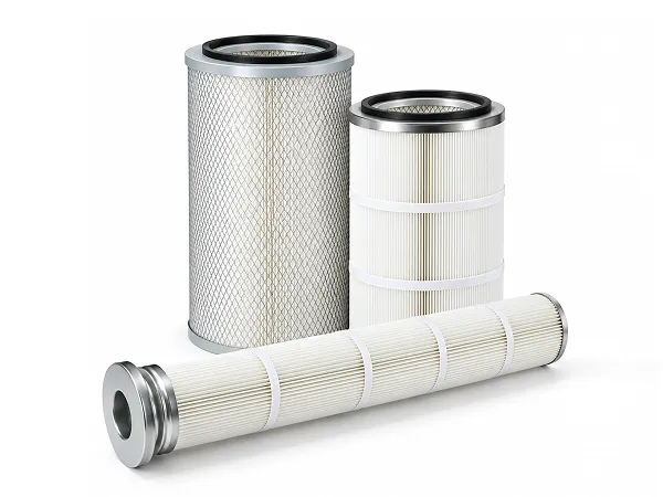 Different dust filter cartridges are arranged together.