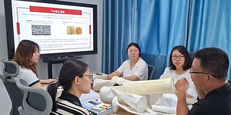 PureFlow employees are listening to the training on dust collector filter bag knowledge.