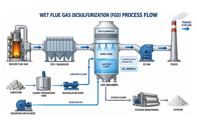 Flow diagram of the flue gas desulfurization process.