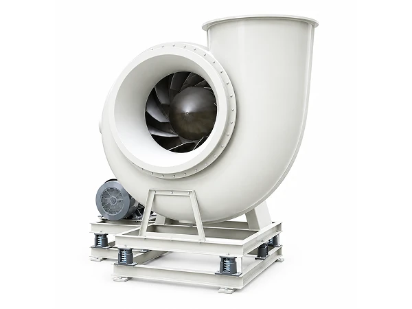 A fiberglass-reinforced plastic (FRP) fan installed on a support frame