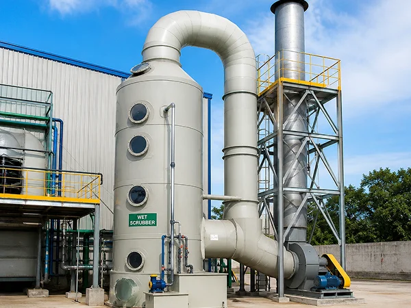 A scrubber is installed outside the factory building.