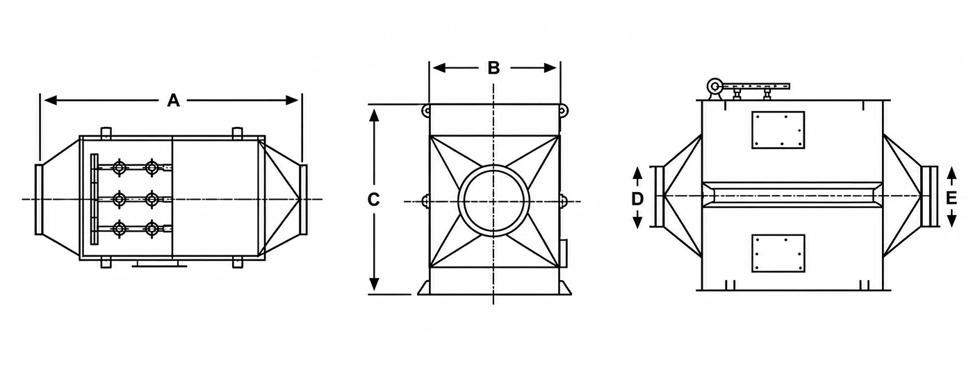 Horizontal wet scrubber dimensioned drawing