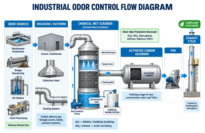 Industrial Odor Control Process Flow Diagram.