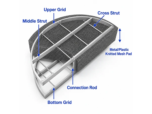 A metal wire mesh mist eliminator