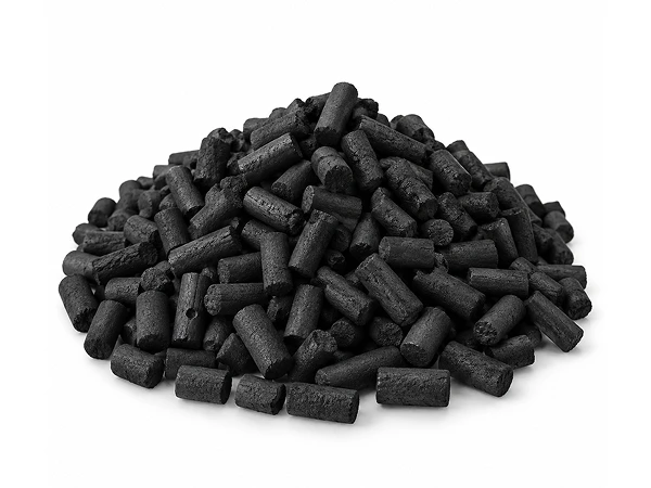 A pile of pelletized activated carbon