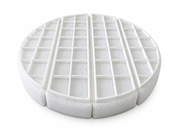 A white plastic wire mesh mist eliminator