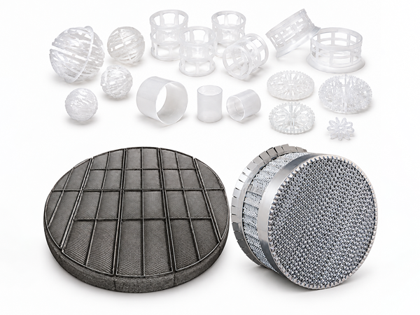 Different wet scrubber components are arranged together.
