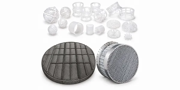 Different wet scrubber components are arranged together.