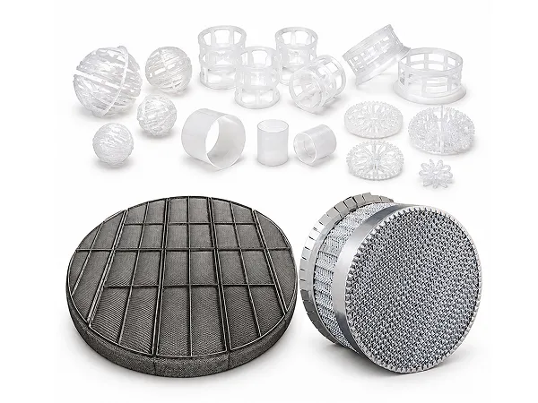 Different wet scrubber components are arranged together.