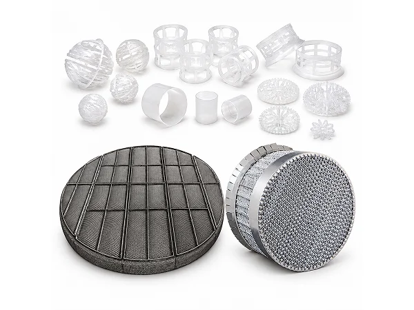 Different wet scrubber components are arranged together.