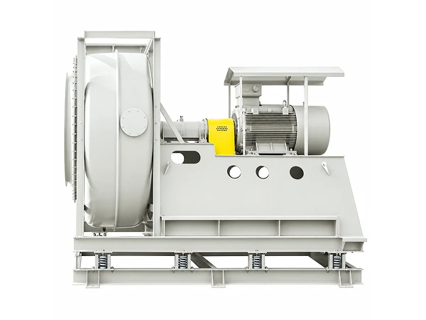 A shaft-driven FRP fan installed on a support frame