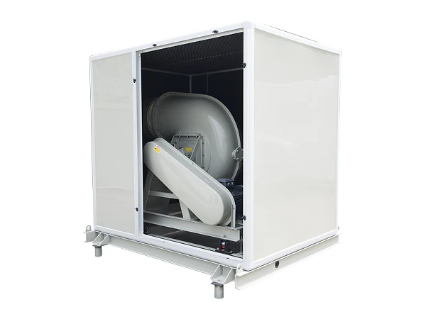 A sound-enclosure FRP fan installed on a support frame